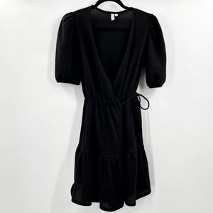 & Other Stories Black Wrap Dress Cotton Mini Dress Textured Lightweight